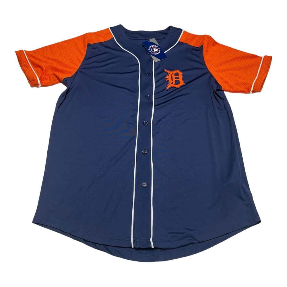 Majestic Detroit‎ Tigers Jersey Men's Size L Blue Orange Blank Baseball MLB